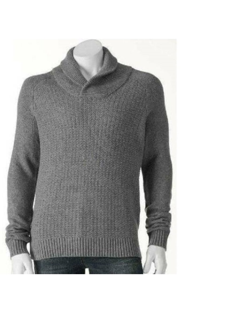Marc Anthony Sweater 2XL Gray Shawl Cable Knit Long Sleeves Wool Blend
